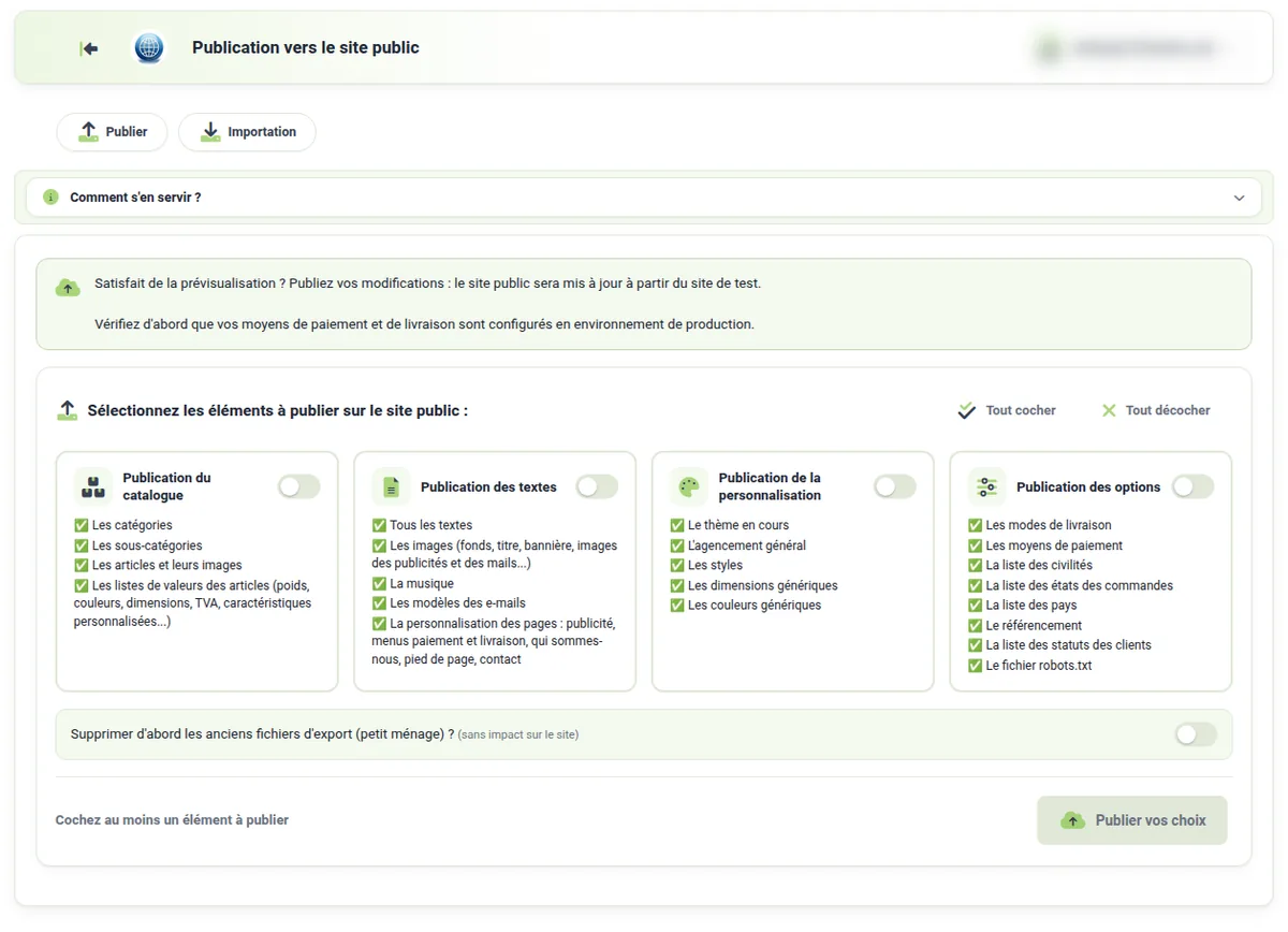 Comment publier mes modifications sur ma boutique en ligne – capture d’écran